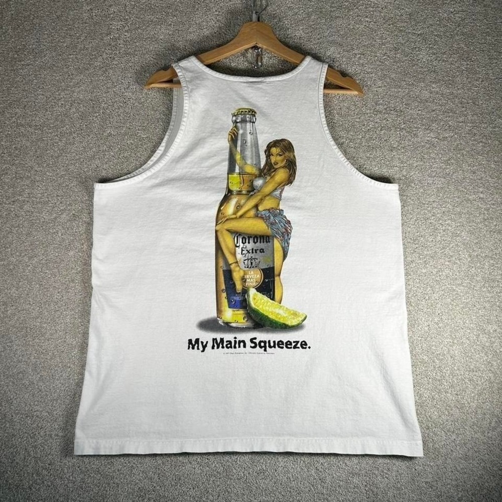 Vintage 1997 Corona beer pin up girl promo white tank top ODM tag Size XL